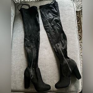 Knee high black suede